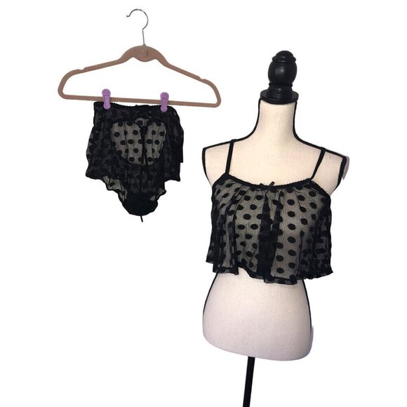 Nasty Gal S/M Lingerie Black Net Polka Dot Cut Out Cropped Sheer Goth - Picture 1 of 6